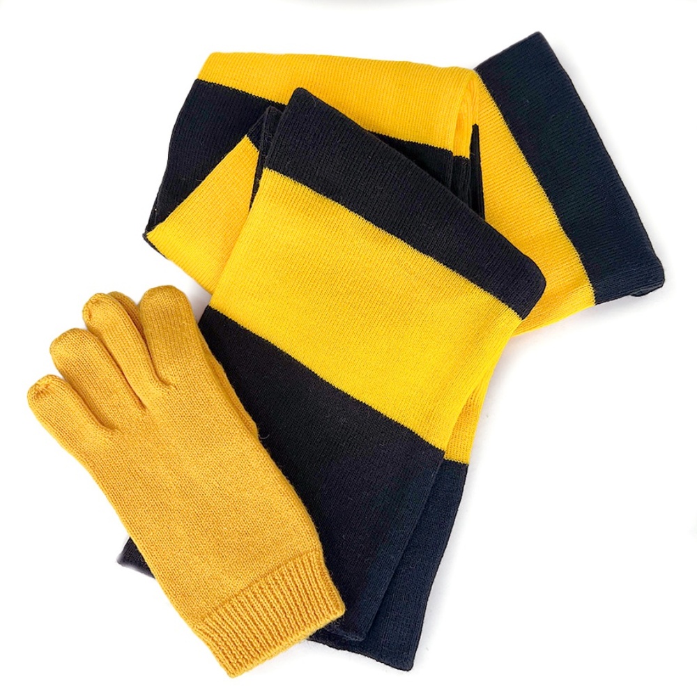Women's DKNY Yellow Knit Gloves & Yellow/Black Scarf